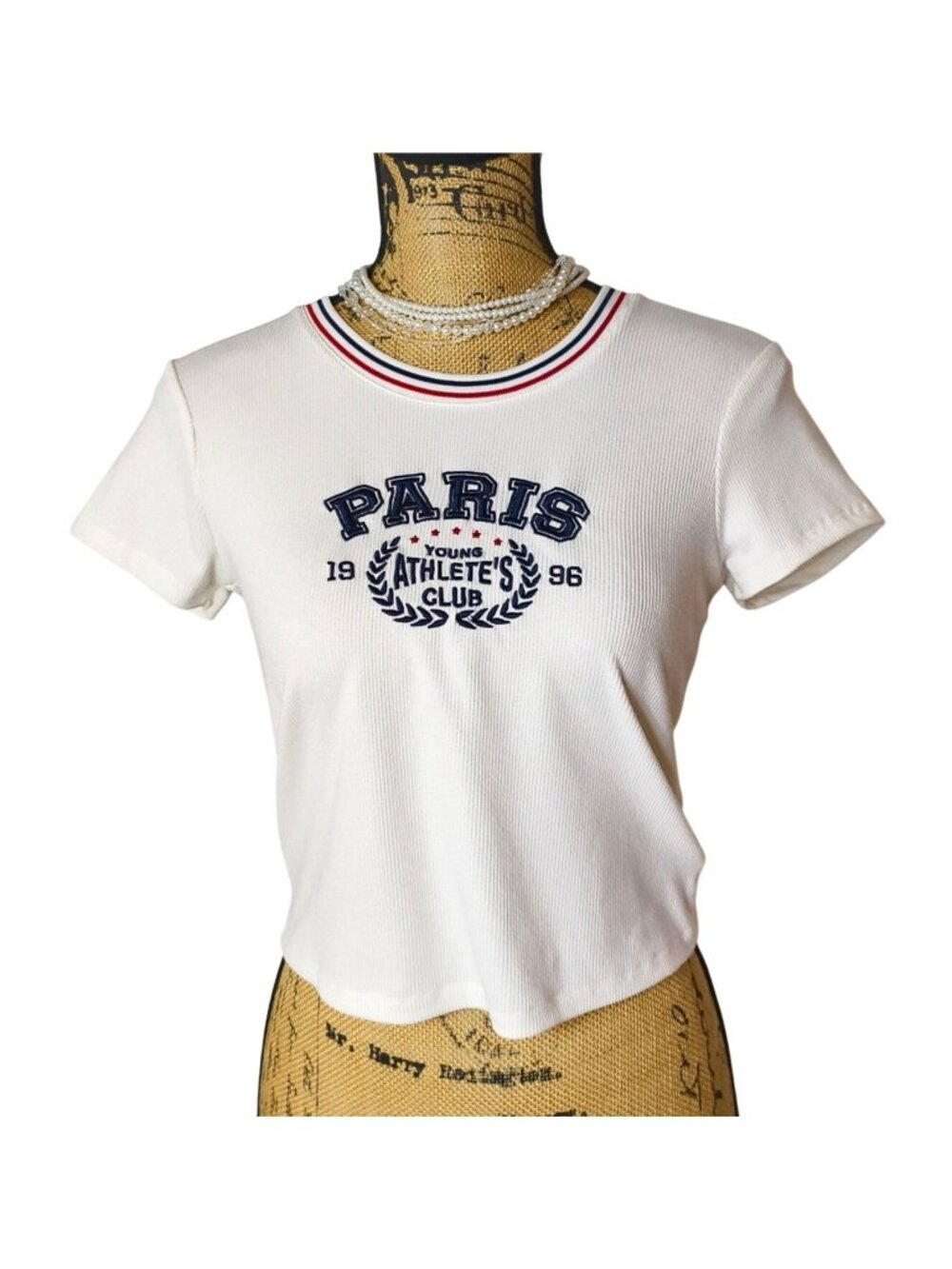 No Comments Girls XL Crop Baby Tee Paris Athletes Club White 1996 Casual Ribbed
